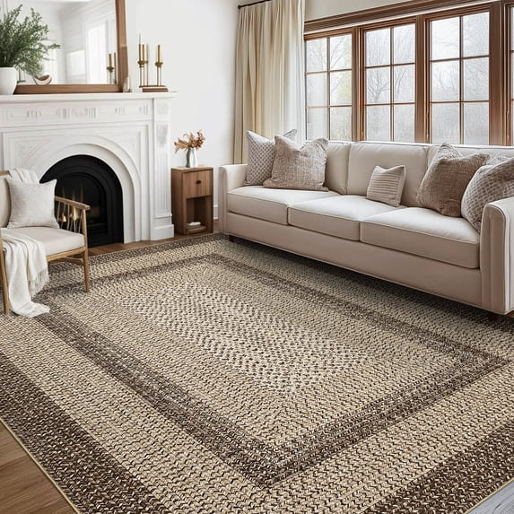 FairOnly 4'x 6'Modern Washable Woven Area Rug for Bedroom Living Room Non lip Low Pile Rug Stain Resistant Carpet,Brown