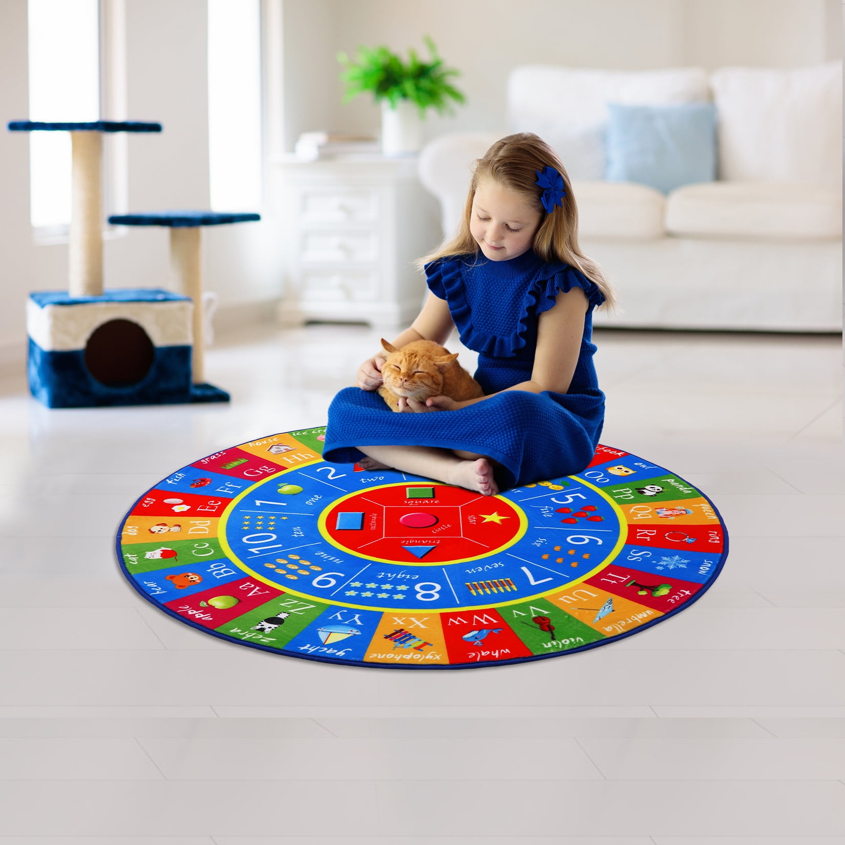 FairOnly 4'x4' Colorful Round Rugs Washable Kids Chidren Playmat ...