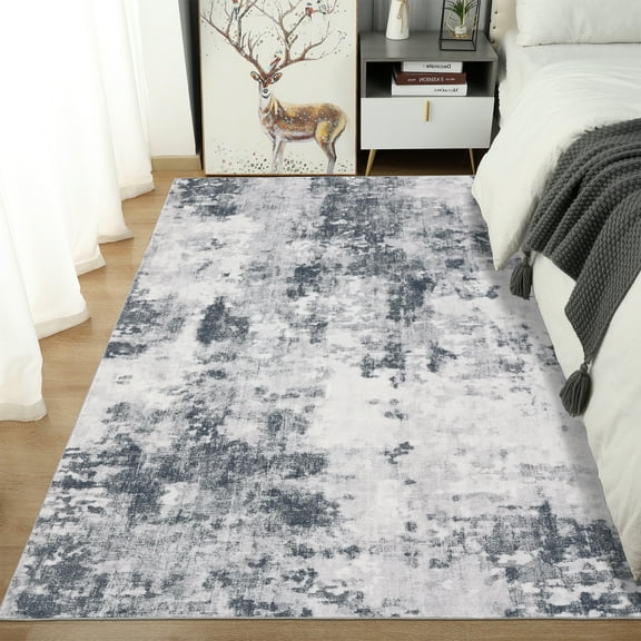 FairOnly 5'x7' Abstract Area Rugs for Living Room Contemporary Ultra-Thin Stain-Resistant Rugs for Kitchen Dining Room Non Shedding Grey Rugs