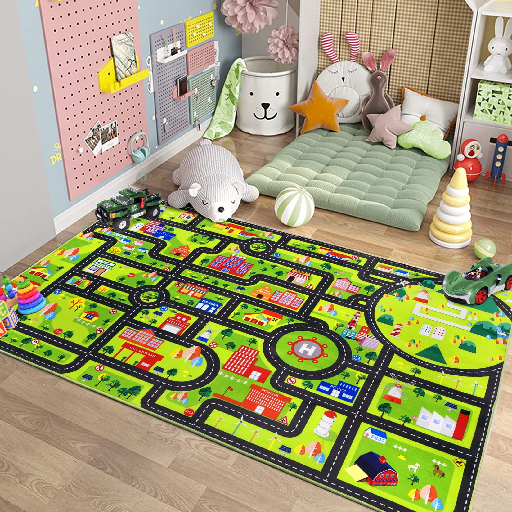 FairOnly 5'x7' Black Chidren Playmat Kids Play Rugs Washable Soft Area ...