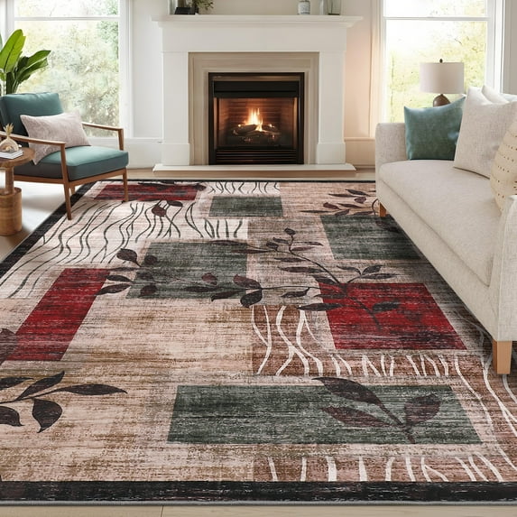 FairOnly 5'x7' Brwon Modern Abstract Leaf Area Rugs for Bedroom Washable Ultra-Thin Rugs for Home Office Indoor Floor Area Rugs for Bathroom
