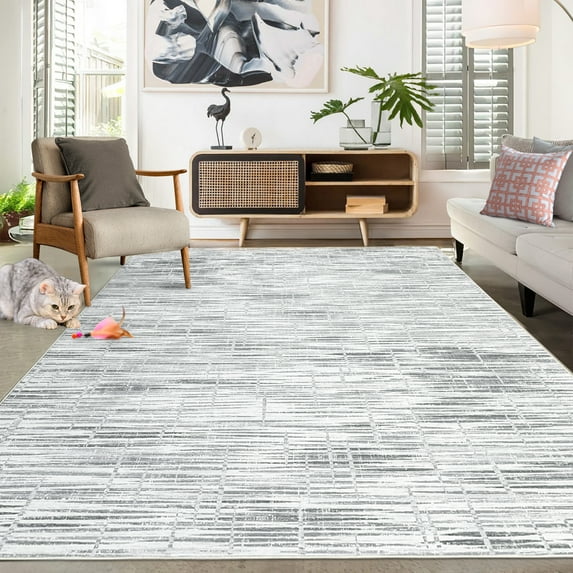 FairOnly 5'x7' Grey Machine Washable Area Rugs for Living Room Modern Abstract Soft Low Pile Rugs for Bedroom