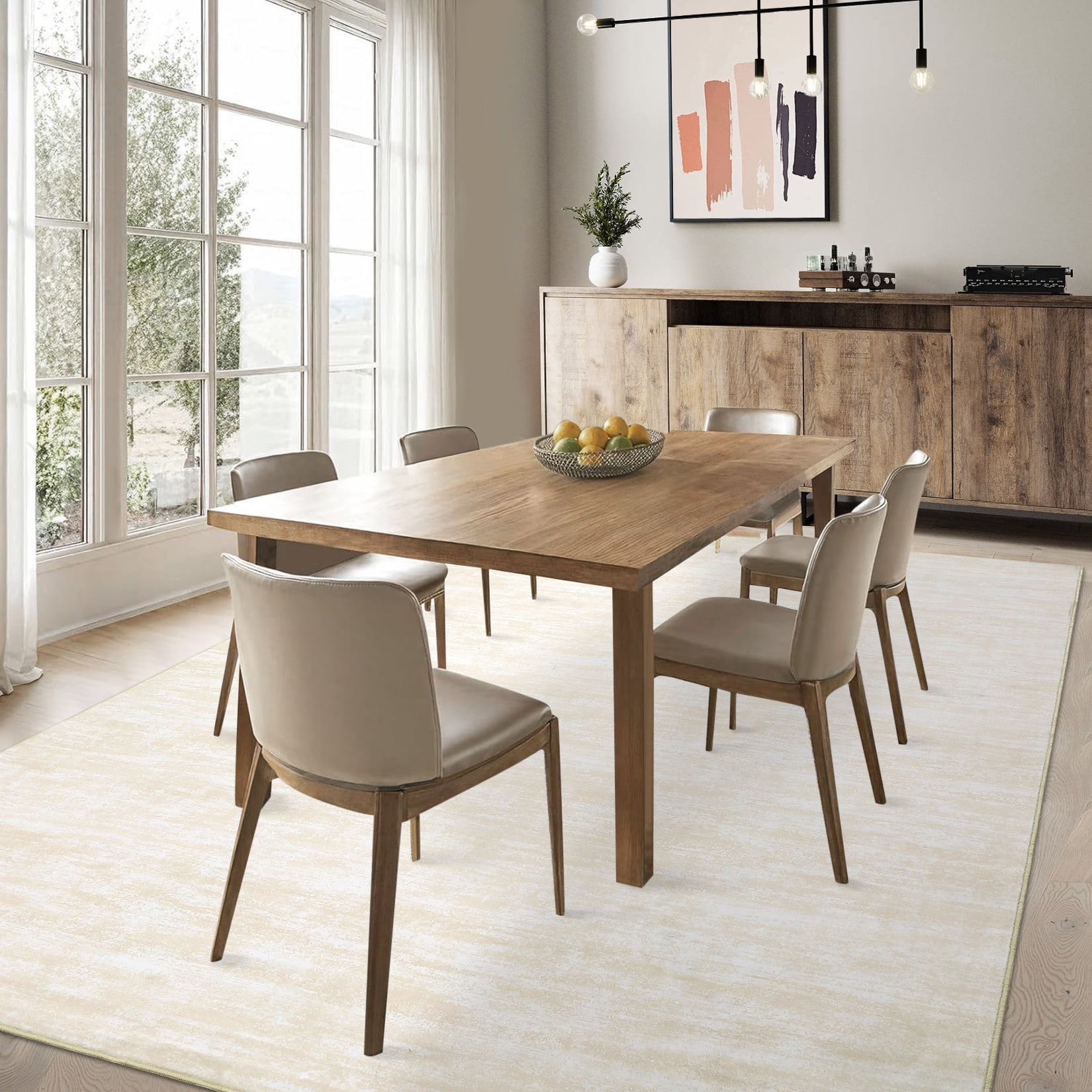 FairOnly 5'x7'Modern Abstract Non Slip Non Shedding Area Rug Solid Texture Machine Washable Rug for Living Room Bedroom Dining Room，Beige White