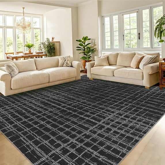 FairOnly 5'x7'Modern Machine Washable Non Slip Area Rug Intertwined Geometric Soft Low Pile Rug for Dining Room Bedroom Kitchen,Black