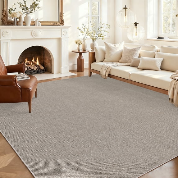 FairOnly 5'x7'Modern Solid Color Knitted Machine Washable Area Rug Low Pile Pet Friendly Non Slip Indoor Minimalist Rug for Living Room Dining Room,Camel