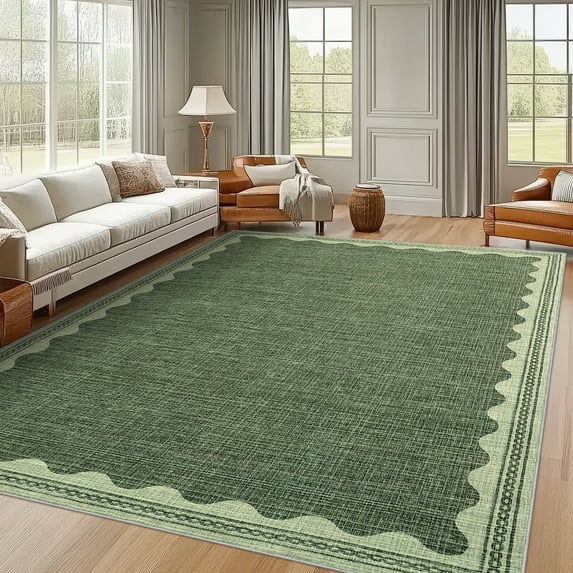 FairOnly 5'x7'Modern Solid Color Machine Washable Area Rug for Bedroom Non Slip Soft Stain Resistant Low Pile Rugs for Living Room Kitchen,Dark Green