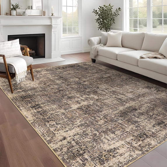 FairOnly 5'x7'Oriental Distressed Area Rug Machine Washable Non Slip Vintage Soft Indoor Floor Cover for Living Room Bedroom Office Study Room,Red Brown