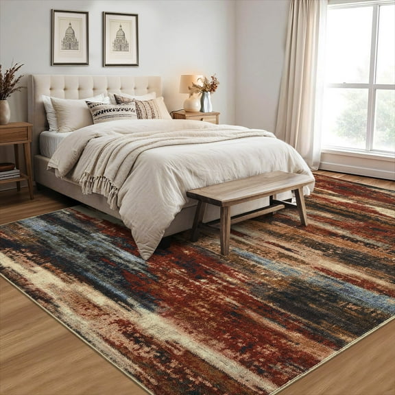 FairOnly 5'x7' Red Washable Area Rugs for Kitchen Modern Abstract Stain-Resistant Rugs for Dining Room Nursery Rugs