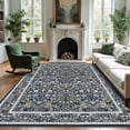 thumbnail image 1 of FairOnly 5'x7'Retro Floral Printed Machine Washable Area Rug Ultra-Thin Low Pile Stain & Pet Friendly Non Slip Indoor Rug for Living Room Bedroom Kitchen Dining,Blue, 1 of 7