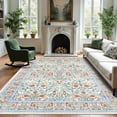 thumbnail image 1 of FairOnly 5'x7'Retro Floral Printed Machine Washable Area Rug Ultra-Thin Low Pile Stain & Pet Friendly Non Slip Indoor Rug for Living Room Bedroom Kitchen Dining,Beige Orange, 1 of 7