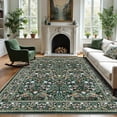 thumbnail image 1 of FairOnly 5'x7'Retro Floral Printed Machine Washable Area Rug Ultra-Thin Low Pile Stain & Pet Friendly Non Slip Indoor Rug for Living Room Bedroom Kitchen Dining,Dark Green, 1 of 7