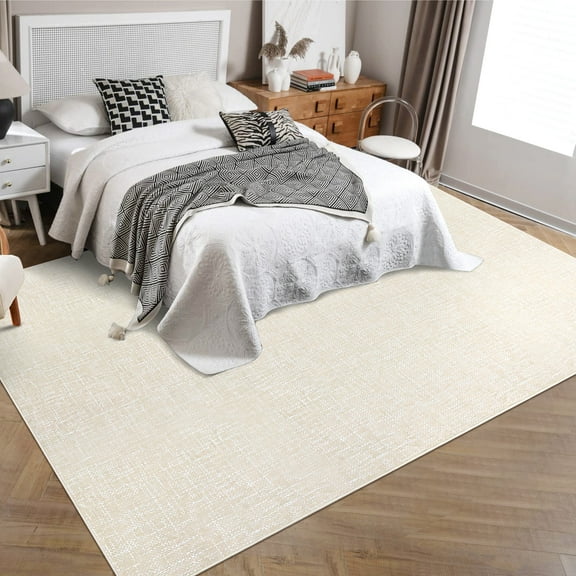 FairOnly 5'x7' Solid Beige Rugs for Bedroom Washable Modern Stain-Resistant Area Rugs for Kitchen Dining Room Ultra-Thin Nursery Rug