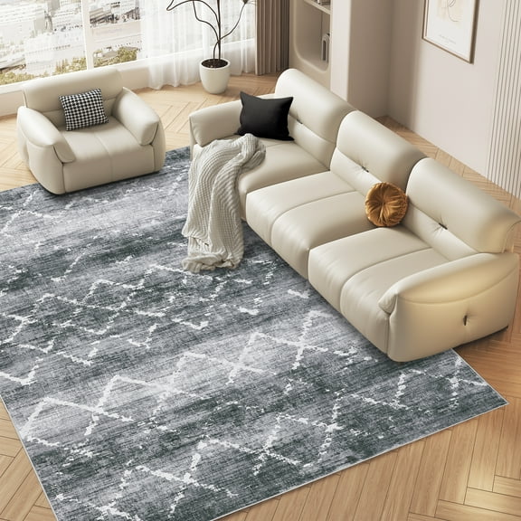 FairOnly 5'x7' Washable Abstract Geometric Area Rugs for Bedroom Modern Ultra-Thin Stain-Resistant Rugs for Kitchen Dining Room Grey Throw Carpet