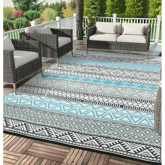 FairOnly 5'x8'Outdoor Area Rug Washable Reversible Waterproof Rugs for Balcony Garden Patio
