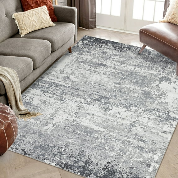 FairOnly 6'x9'Abstract Colorful Texture Area Rug Non Slip Stain Resistant Foldable Carpet for Minimalist Living Room Bedroom,Grey