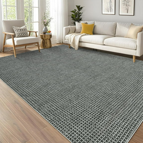 FairOnly 6'x9'Contemporary Dark Grey Checkered Rugs for Bedroom Kitchen Non Slip Non Shedding Rug for Dinning Room