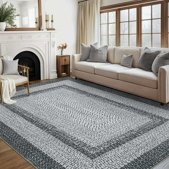 FairOnly 6'x9'Grey Braided Pattern Area Rug Machine Washable Non Slip Geometric Carpet for Modern Living Room Bedroom Laundry