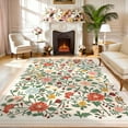 thumbnail image 1 of FairOnly 6'x9'Modern Pastoral Floral Print Machine Washable Area Rug Stain Resistant Low Pile Non Slip Indoor Rug for Living Room Bedroom High Traffic Areas,Beige, 1 of 8