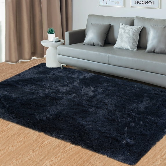 FairOnly 6'x9' Washable Silk Wool Tie-Dye Area Rug for Bedroom Non Slip Ultra Soft Indoor Rug for Living Room Dining Room,Pure Navy Blue