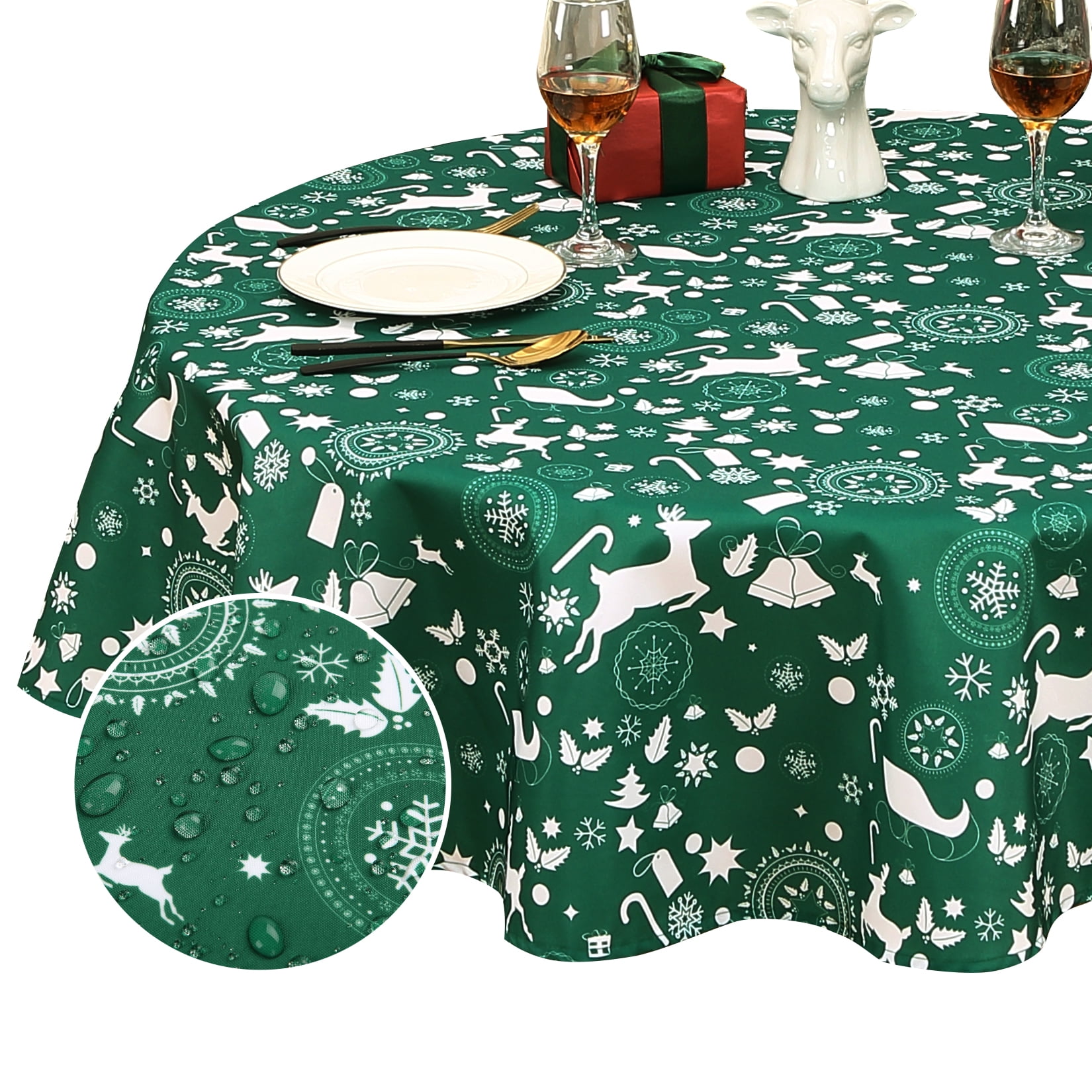 FairOnly 60" Round Christmas Table Cloth Decorative Fabric Table Cover