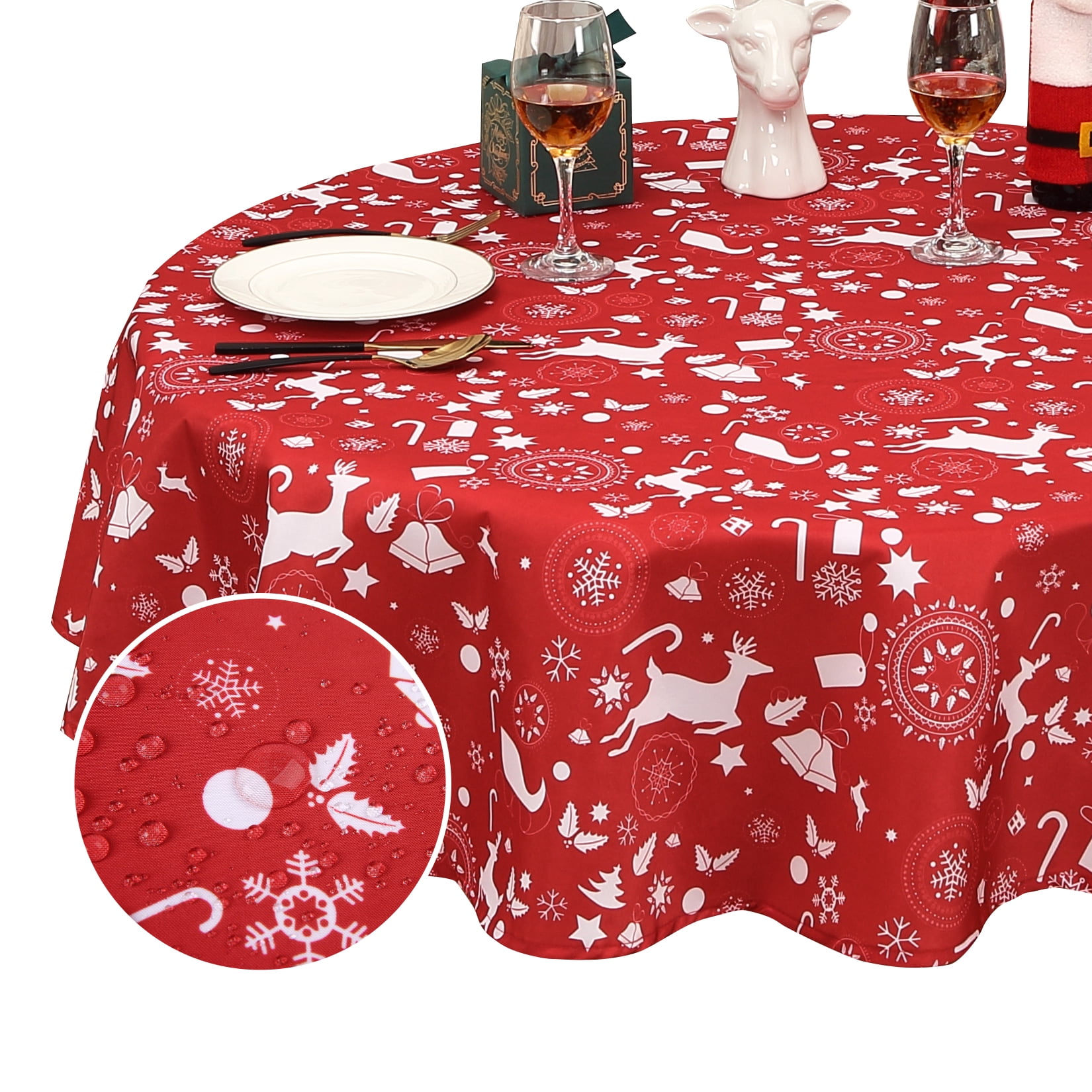 FairOnly 60" Round Christmas Table Cloth Decorative Fabric Table Cover