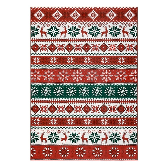 FairOnly 8'x10'Boho Christmas Area Rug Machine Washable Low Pile Non Slip Holiday Floor Rug for Living Room Bedroom Hallway,Red Green
