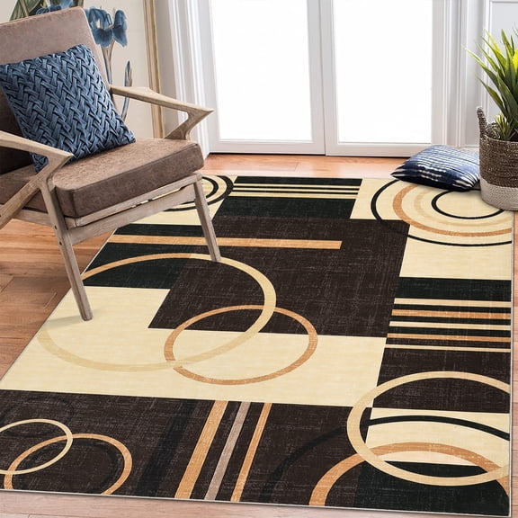 FairOnly 8'x10' Brown Area Rugs for Living Room Geometric Circle Print Washable Soft Rugs Geometric Non Shedding Indoor Floor Carpet