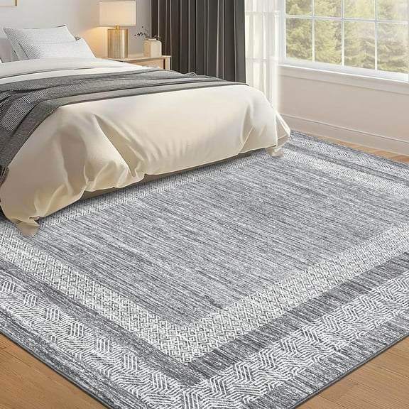 FairOnly 8'x10' Geometric Modern Area Rugs for Living Room Machine Washable Soft Rugs for Bedroom Grey Low Pile Non Shedding Family Room Rug