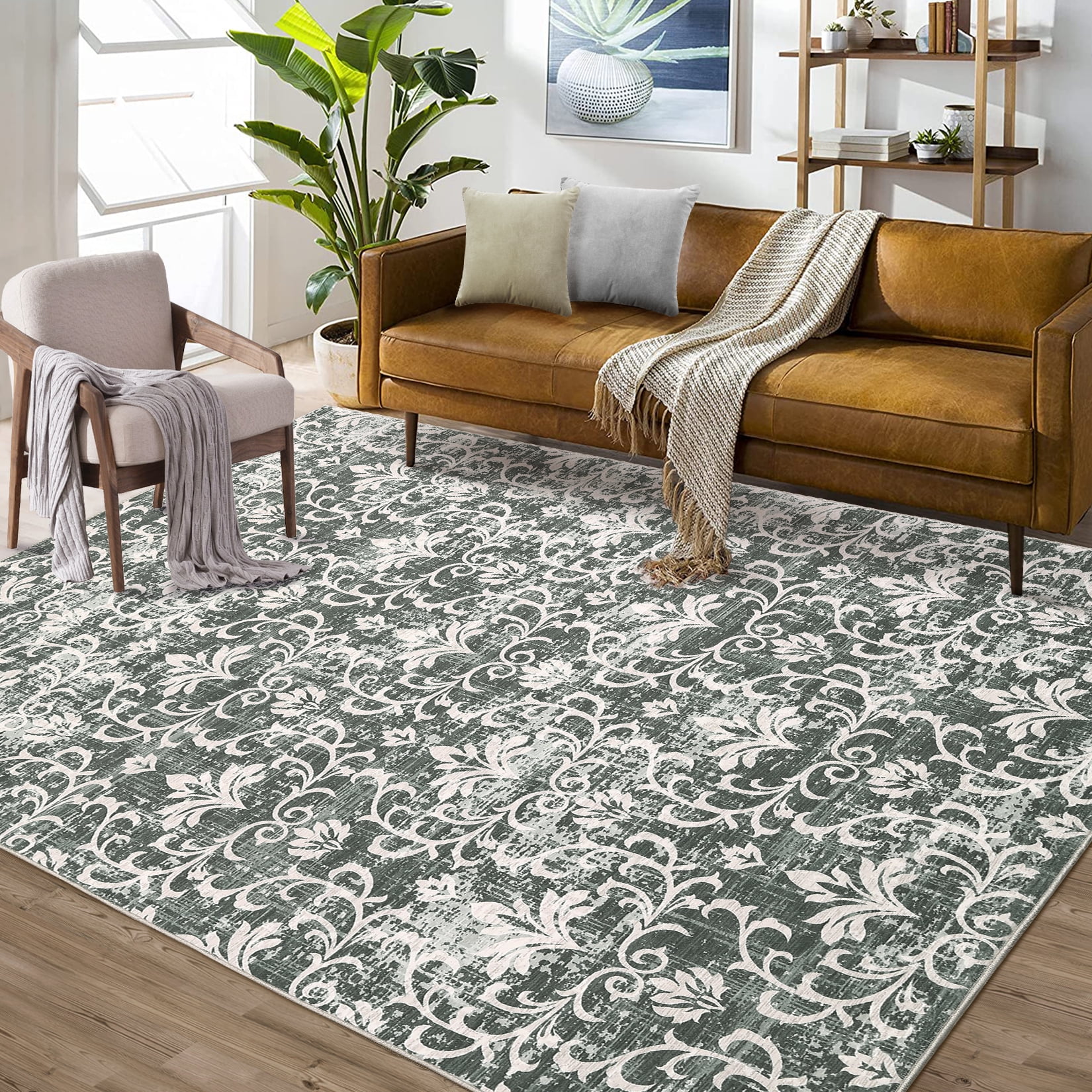 FairOnly 8'x10' Green Floral Area Rugs for Living Room Vintage ...