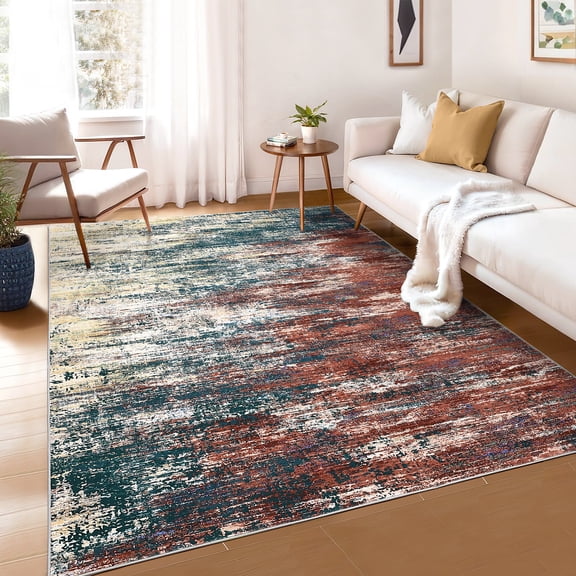 FairOnly 8'x10'Modern Abstract Indoor Area Rug for Bedroom Living Room Colorful Washable Rugs for Kitchen Laundry& Modern Spaces,Red Green