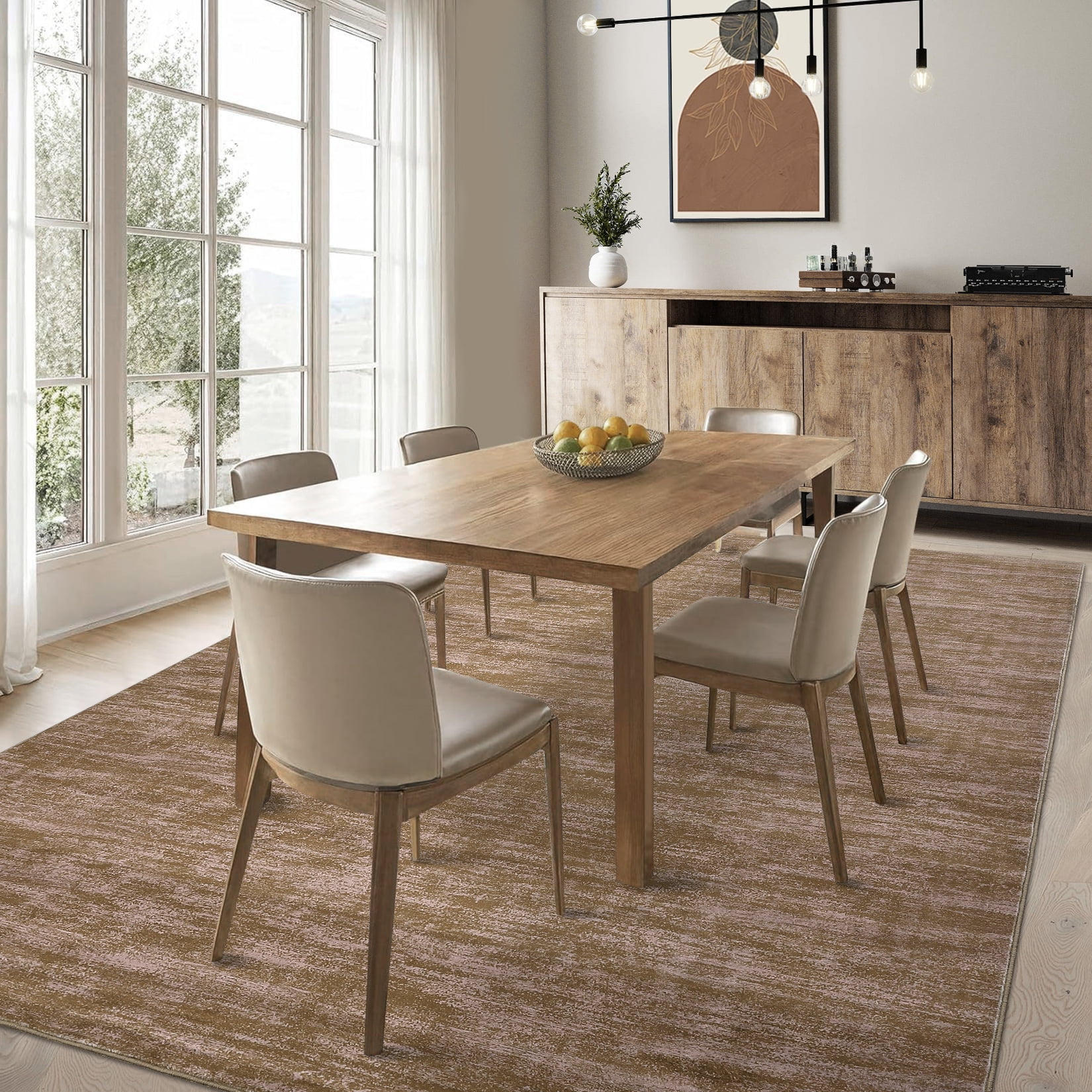 FairOnly 8'x10'Modern Abstract Non Slip Non Shedding Area Rug Solid Texture Machine Washable Rug for Living Room Bedroom Dining Room，Camel