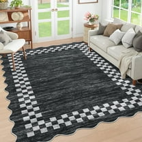 FairOnly 8'x10'Modern Low Pile Minimalist Large Area Rug Geometric Ruffle Edge Non Slip Washable Mat for Living Room Bedroom,Dark Grey