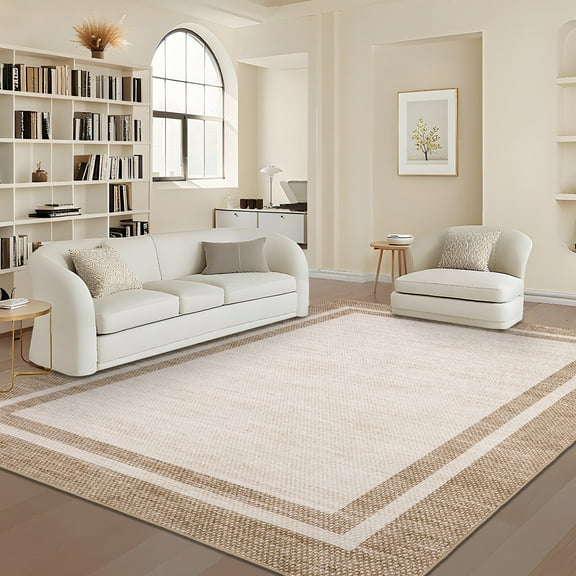 FairOnly 8'x10'Modern Machine Washable Area Rug, Solid Ultra Thin Low Pile Stain Resistant Carpet for Bedroom Game Room Living Room,Beige