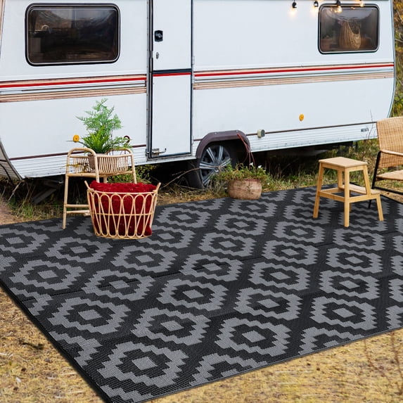 FairOnly 8'x10'Modern Outdoor Reversible Area Rug Waterproof Geometric Carpet for Camping