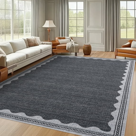 FairOnly 8'x10'Modern Solid Color Machine Washable Area Rug for Bedroom Non Slip Soft Stain Resistant Low Pile Rugs for Living Room Kitchen,Dark Grey