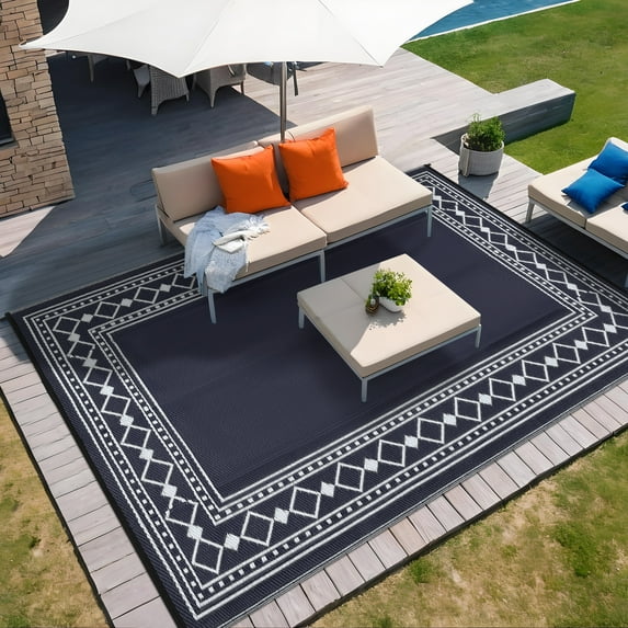 FairOnly 8'x10'Outdoor Area Rug Plastic Reversible Rug for Balcony Patio Beach Camping