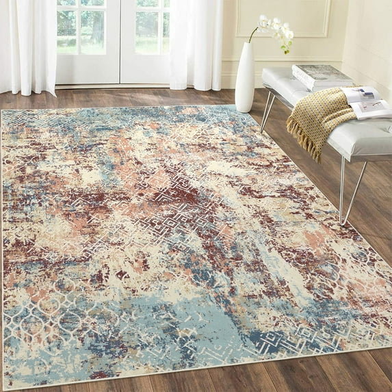 FairOnly 8'x10' Red Machine Washable Area Rugs for Living Room Modern Abstract Rugs Low Pile Soft Rugs for Bedroom Home Office Carpet