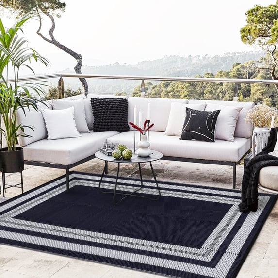 FairOnly 8'x10'Reversible Outdoor Area Rug Stain Resistant Waterpoof Rug for Balcony Patio