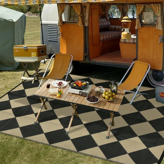 FairOnly 8'x10'Reversible Outdoor Area Rug Waterpoof Stain Resistant Rugs for Garden Beach