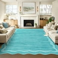 thumbnail image 1 of FairOnly 8'x10'Scalloped Border Minimalist Texture Machine Washable Area Rug Ultra Thin Low Pile Pet Friendly Rug for Modern Living Room Bedroom Kitchen,Blue Green, 1 of 7