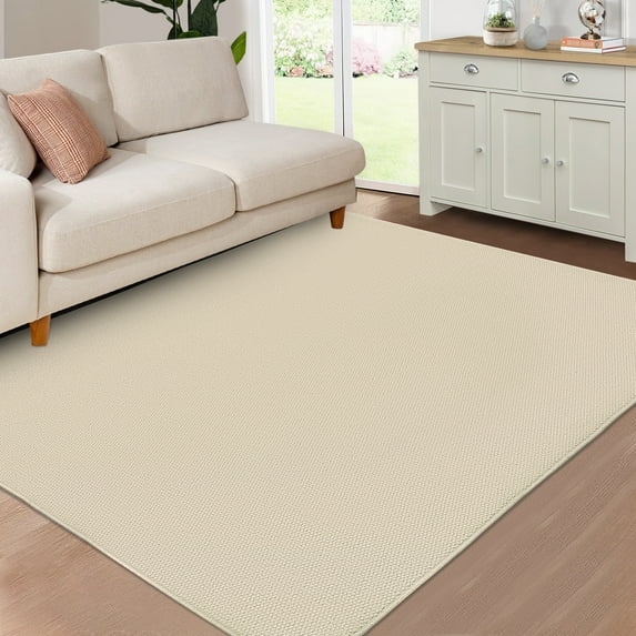 FairOnly 8'x10' Textured Modern Area Rugs for Living Room Washable Stain-Resistant Rugs for Kitchen Dining Room Non Shedding Neutral Beige Carpet
