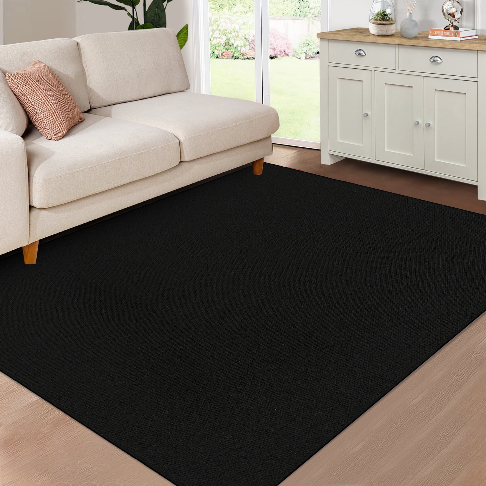 FairOnly 8'x10' Textured Modern Area Rugs for Living Room Washable Stain-Resistant Rugs for Kitchen Dining Room Non Shedding Neutral Black Carpet