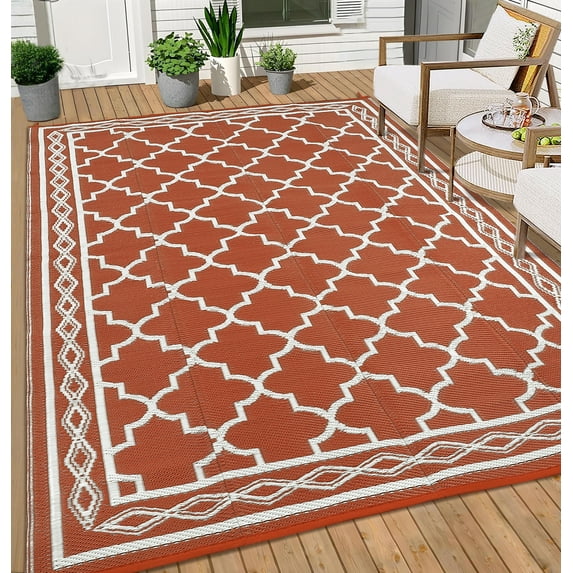 FairOnly 8'x10'Washable Outdoor Area Rug Plastic Geometric Reversible Rug for Camping