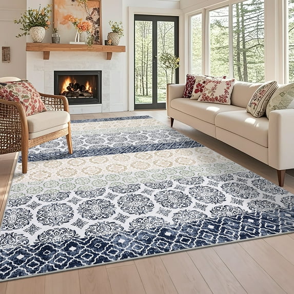 FairOnly 9'x12'Blue Area Rug Washable Soft Rugs for Bedroom Living Room Modern Non Slip Non Shedding Carpet