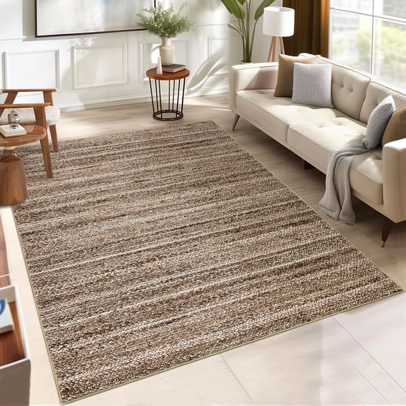 FairOnly 9'x12' Brown Modern Area Rugs for Living Room Washable Braided Print Ultra-Thin Rugs for Bathroom Indoor Floor Carpet Bedroom Area Rugs