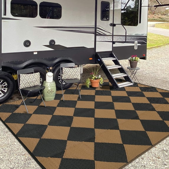 FairOnly 9'x12'Brown Modern Washable Area Rug Geometric Reversible Waterpoof Rugs for Camping Picnic