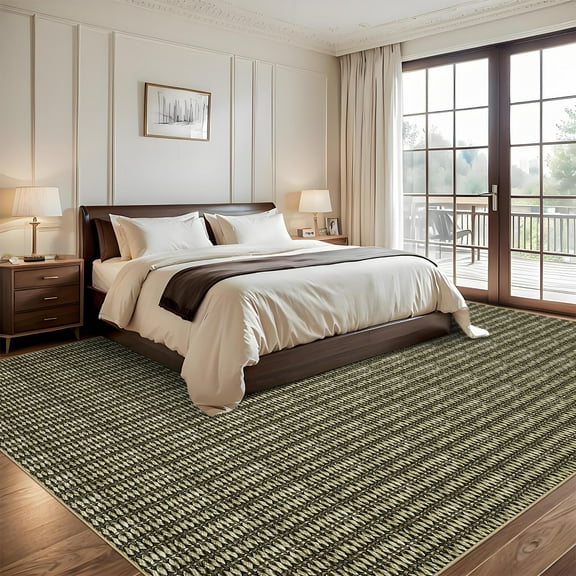 FairOnly 9'x12' Brown Rugs for Kitchen Machine Washable Stain-Resistant Braided Print Textured Area Rugs for Dining Room Nursery Throw Carpet