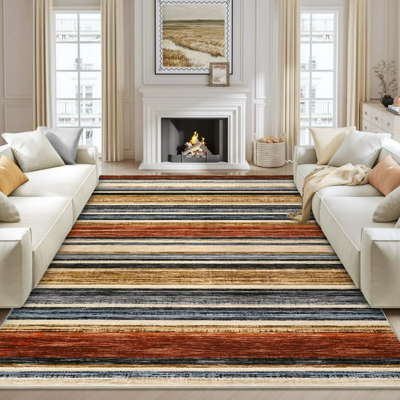 FairOnly 9'x12'Colorful Striped Non Slip Foldable Area Rug Modern Geometric Low Pile Non Shedding Rugs for Bedroom Laundry Kitchen,Multicolor