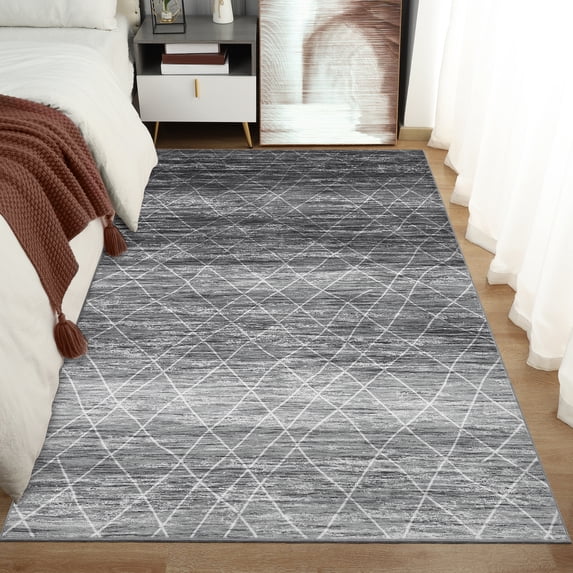 FairOnly 9'x12' Grey Bohemian Geometric Striped Area Rugs for Living Room Non Slip Washable Indoor Floor Cover Rugs Ultra-Thin Soft Carpet for Bedroom