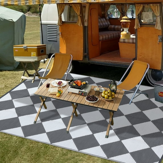 FairOnly 9'x12'Grey Modern Washable Area Rug Geometric Reversible Waterpoof Rugs for Camping Picnic